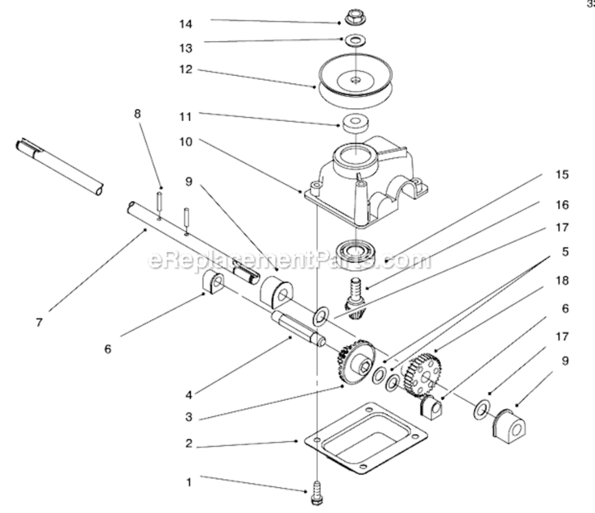 Gear Case Assembly Diagram and Parts List for 10310 6900001-6999999 - 1996 Lawn Boy Lawn Mower